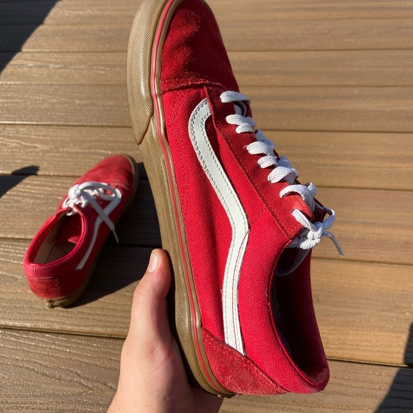 Red Vans Old Skool with Gum Bottom Size 9, Gently Used - Picture 4 of 6
